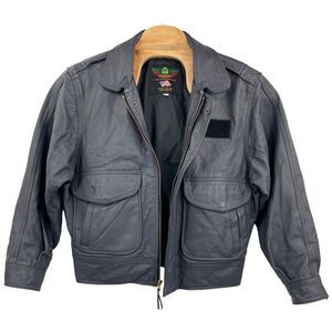 Men's Black Leather Bomber Jacket
